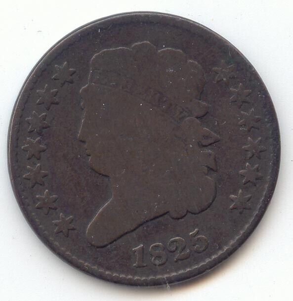 1825 Classic Head Half Cent, Smooth Brown G-vg